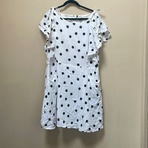 A New Day Plus Polka Dot Dress Flutter Sleeves and Button Back